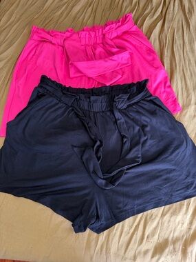 High-Waist Paperbag Shorts with Tie — Pink and Black